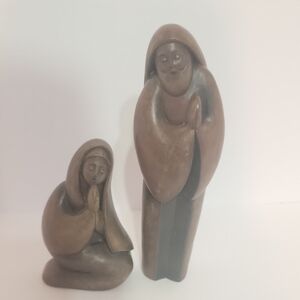 Modernist Elegant Brown Sculptures Set Of Praying Mary And Joseph.